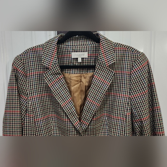 Talbots tan colorful checkered print blazer women's size 16 - Picture 2 of 9